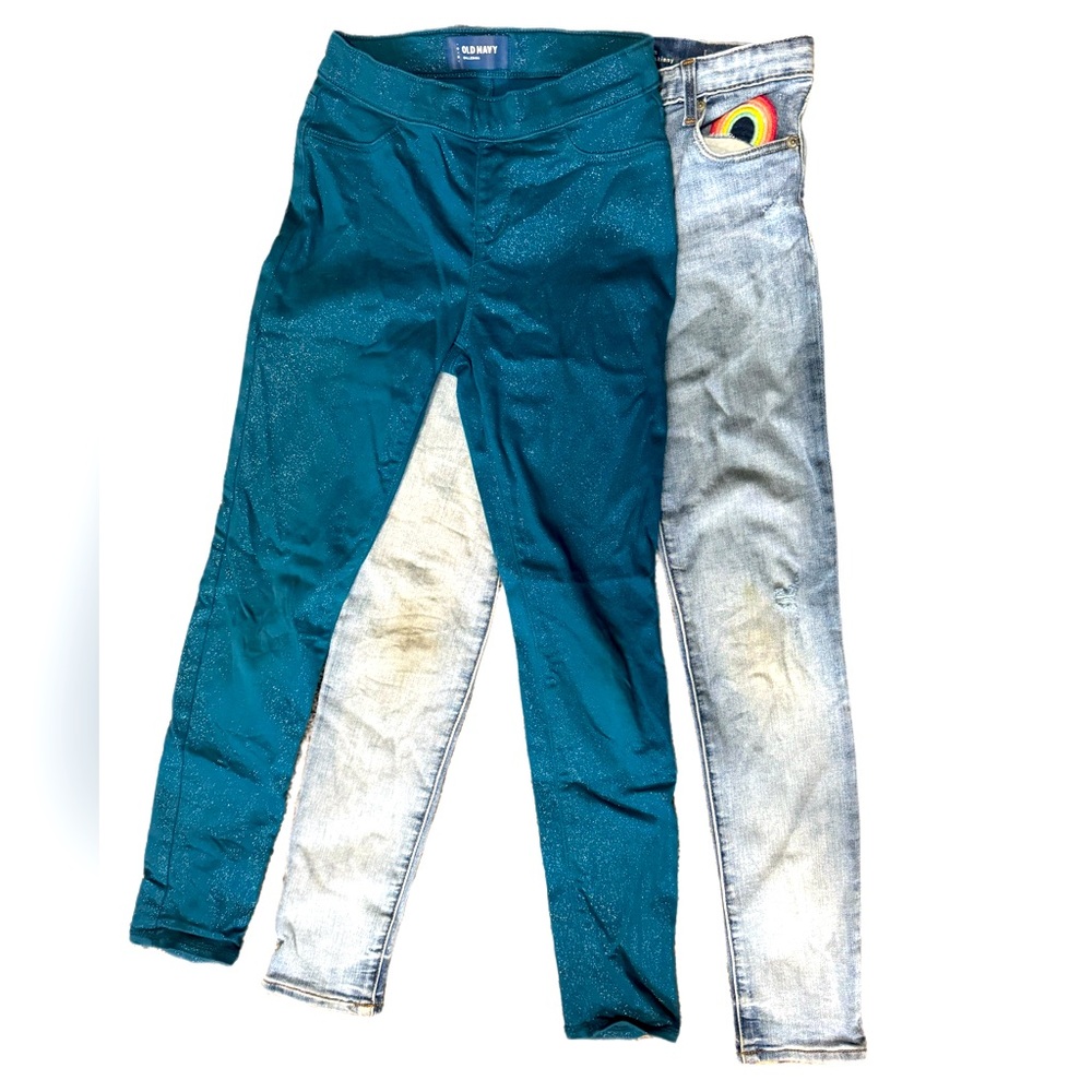 GUC girls 12 old navy and gap. Turquoise glitter jeggings & rainbow superskinny